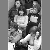 Christian Caujolle, Jean-Marie Bartel, Lisou Hyafil, Marie-Odile Delacour, Annie Livrozet, 23 février 1981, réunion dernier numéro ( © Photo Christian Poulin - 0234)